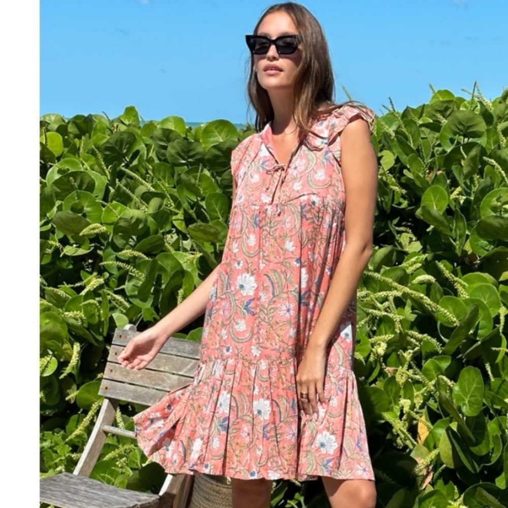 Emerson Fry Angel Dress in Chelsey Floral Coral Pink Organic Cotton Large